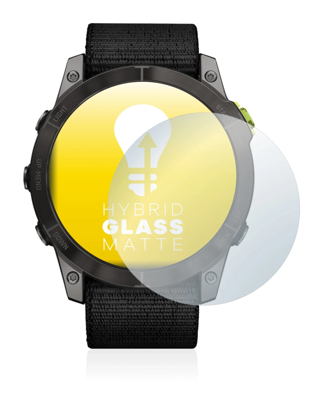 Immagine del dispositivo Garmin Enduro 2 con un'ampia varietà di protezioni per lo schermo.