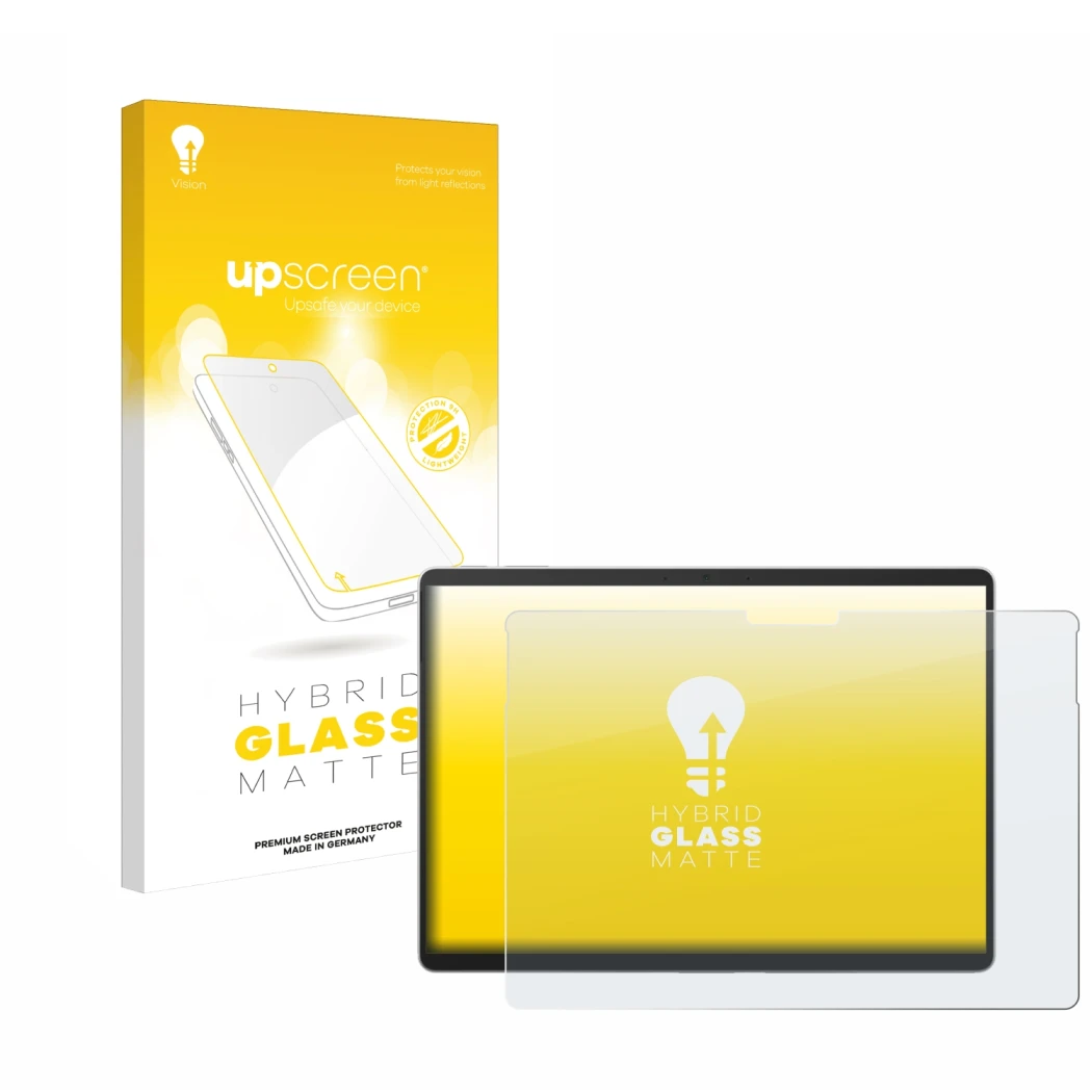 Parte frontale di una confezione del prodotto con il logo del marchio upscreen. Accanto è raffigurato il dispositivo Microsoft