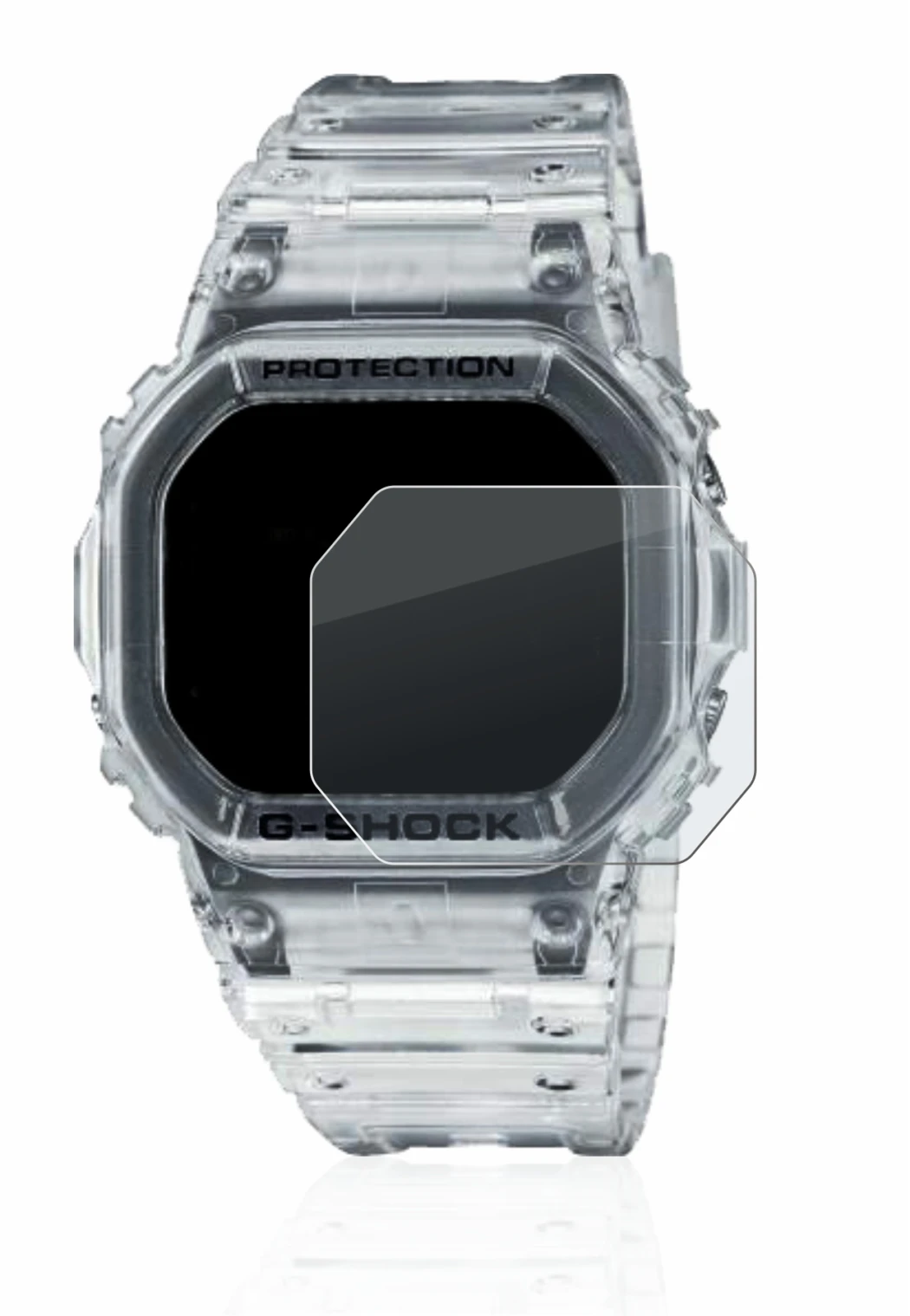 Immagine del dispositivo Casio G-Shock DW-5600SKE-7 con un'ampia varietà di protezioni per lo schermo.