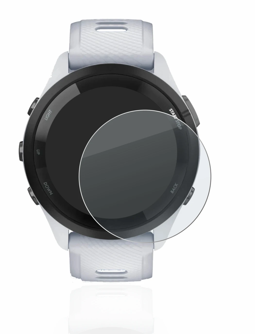 Immagine del dispositivo Garmin Forerunner 265 (46 mm) con un'ampia varietà di protezioni per lo schermo.