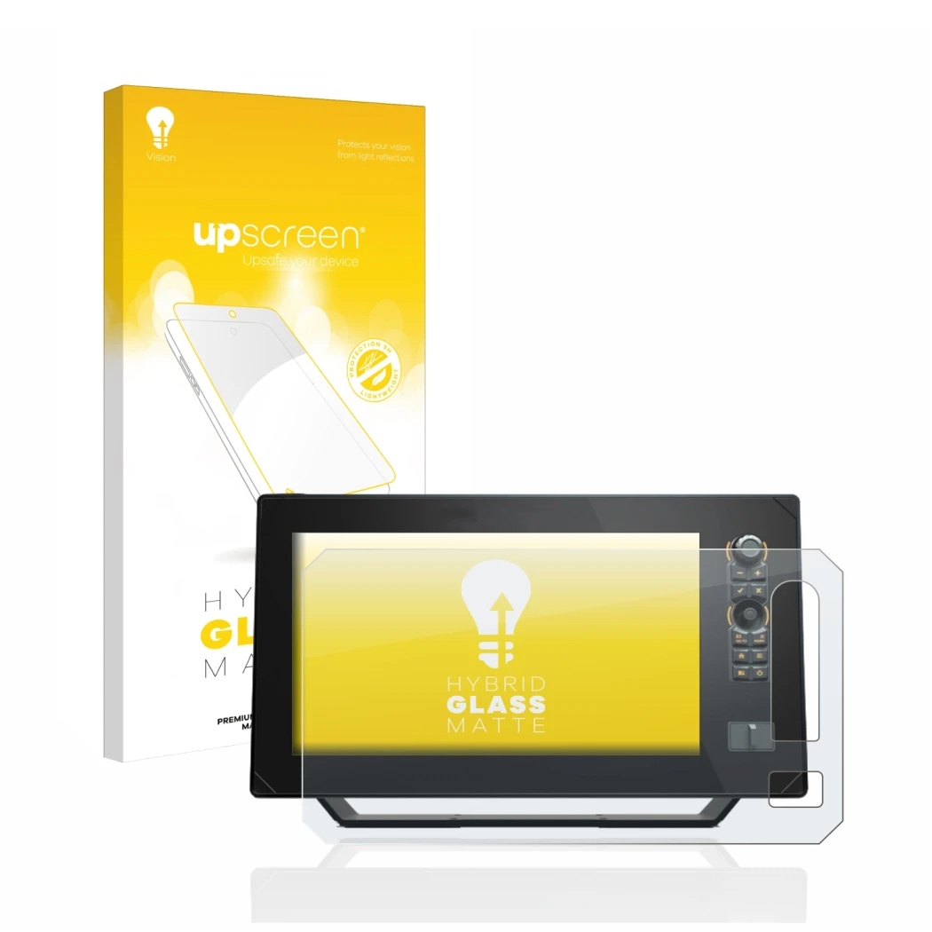 Parte frontale di una confezione del prodotto con il logo del marchio upscreen. Accanto è raffigurato il dispositivo Humminbir