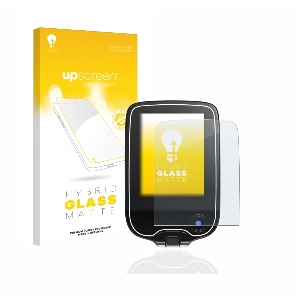 Parte frontale di una confezione del prodotto con il logo del marchio upscreen. Accanto è raffigurato il dispositivo Freestyle