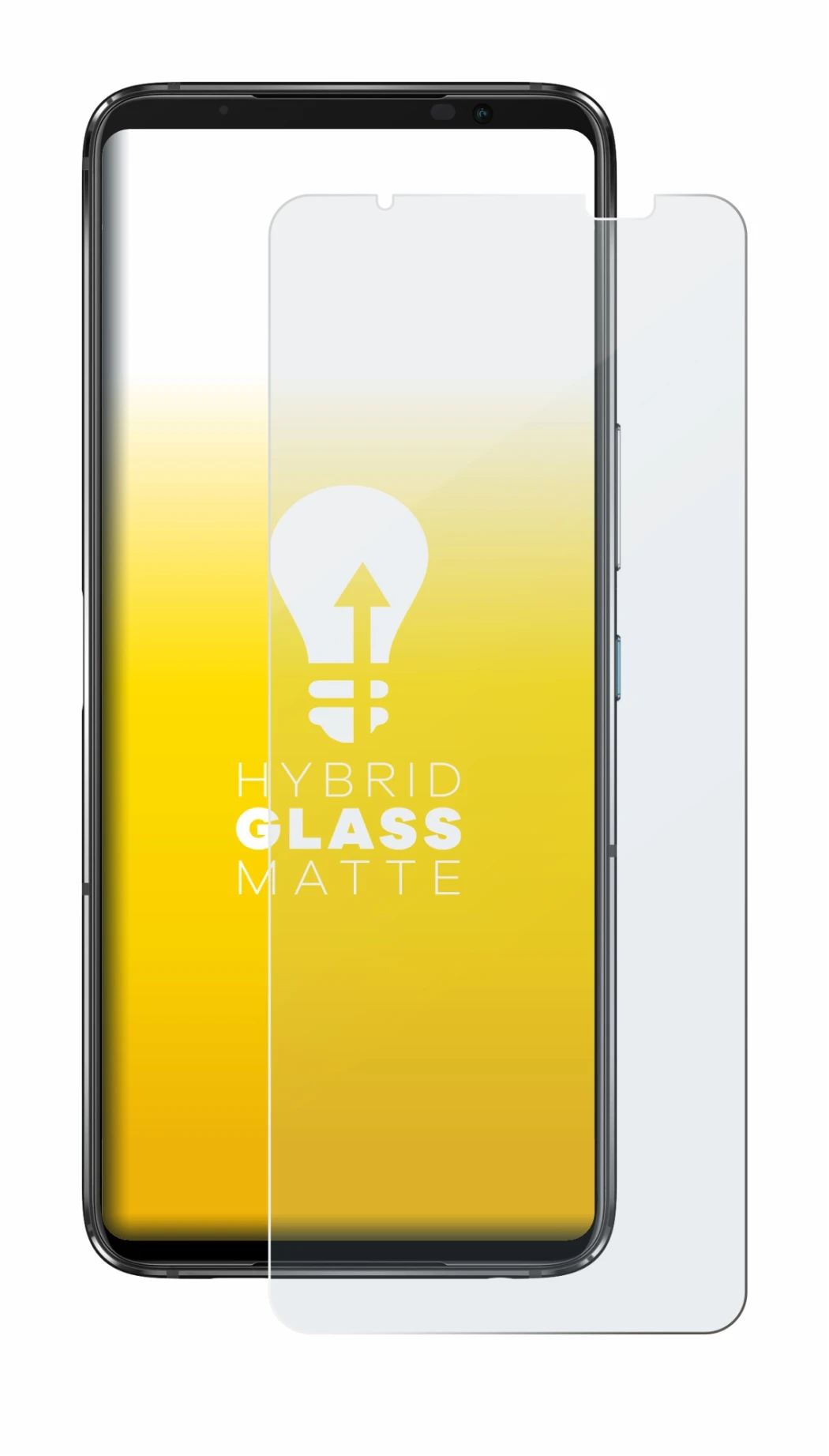 Immagine del dispositivo ASUS ROG Phone 7 Ultimate con un'ampia varietà di protezioni per lo schermo.