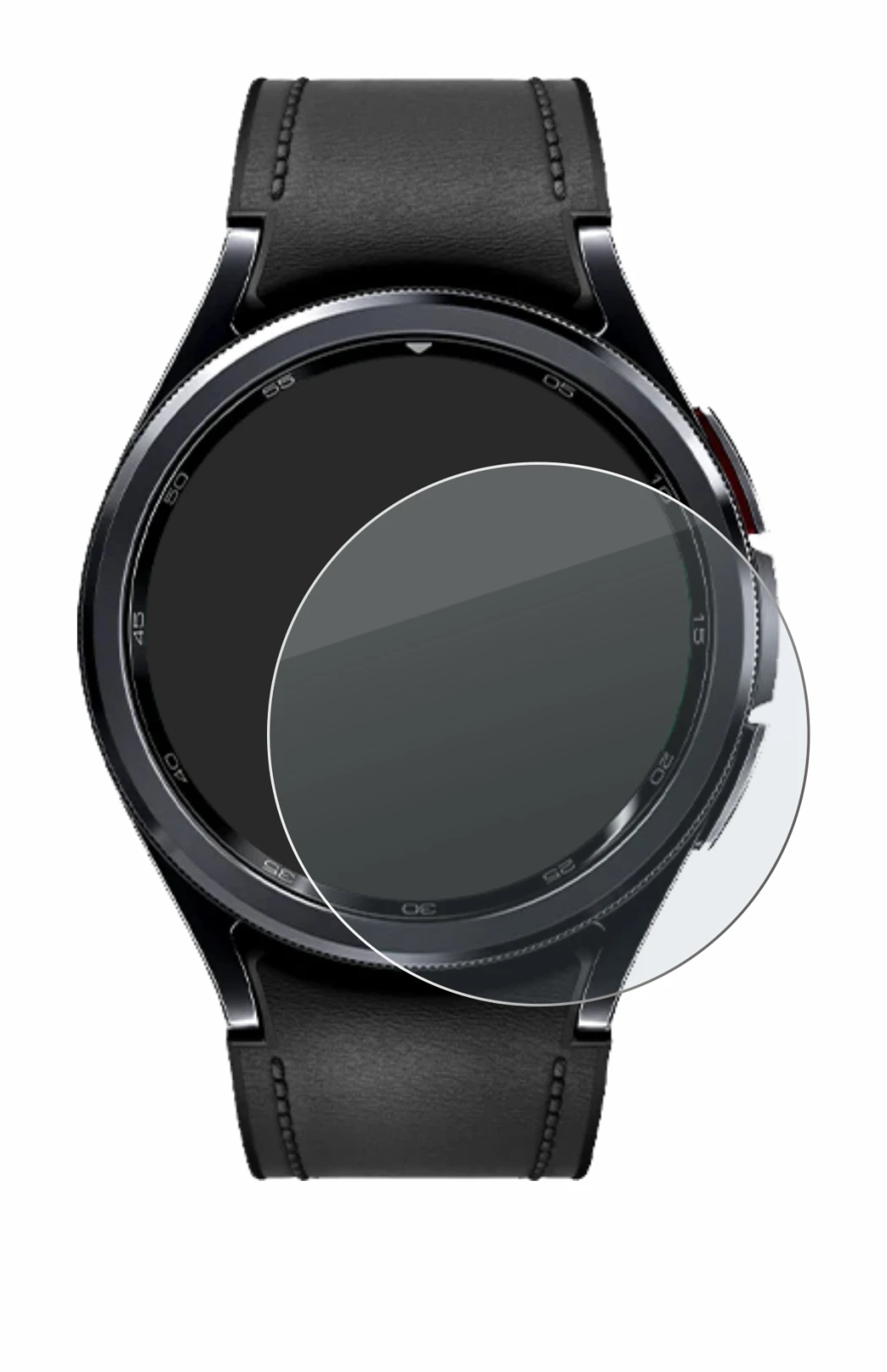 Immagine del dispositivo Samsung Galaxy Watch 6 Classic (43 mm) con un'ampia varietà di protezioni per lo schermo.