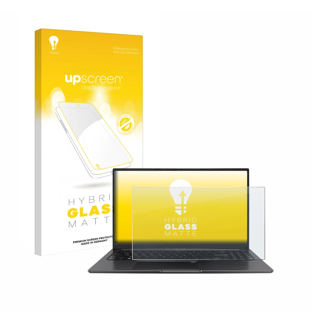 Parte frontale di una confezione del prodotto con il logo del marchio upscreen. Accanto è raffigurato il dispositivo ASUS Vivo