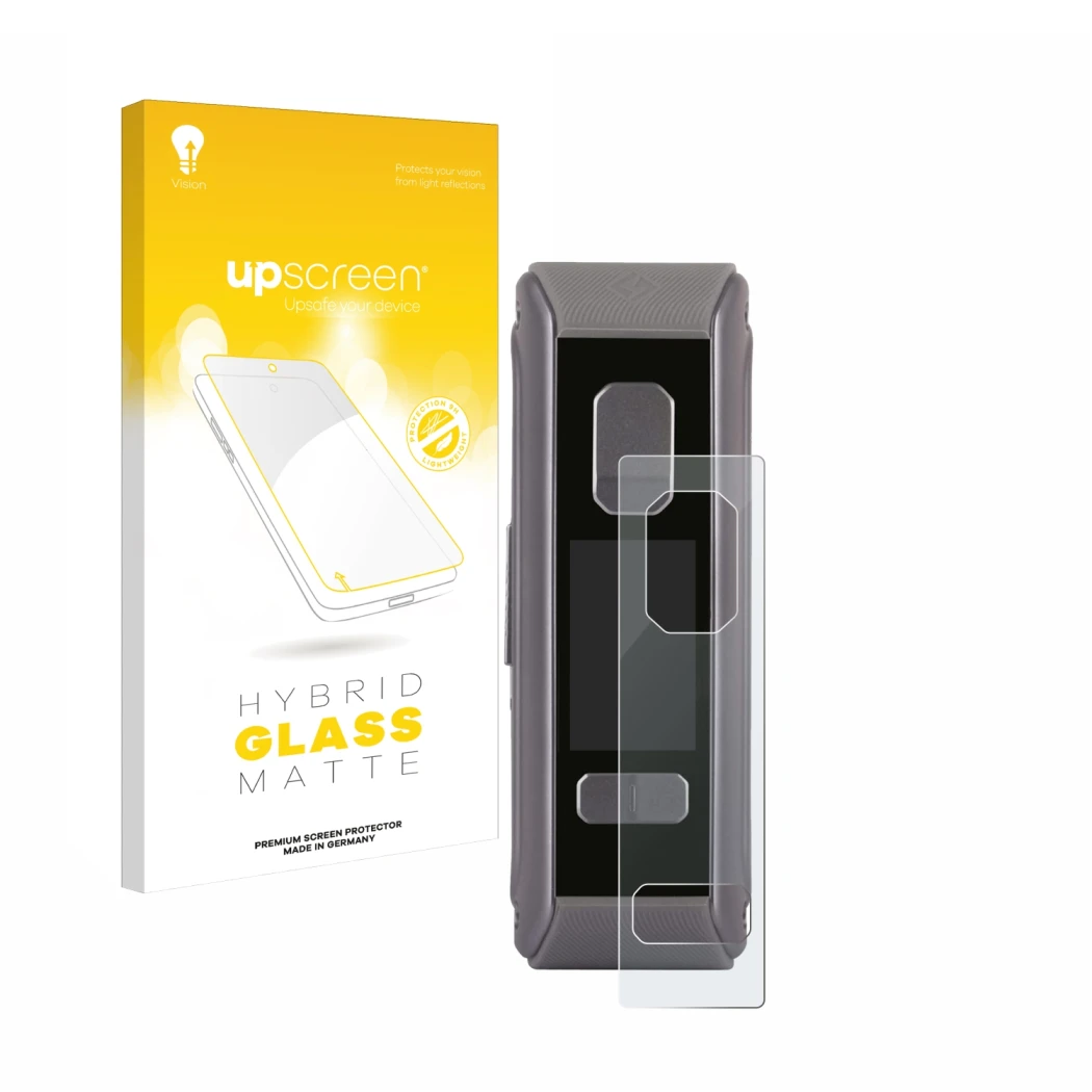 Parte frontale di una confezione del prodotto con il logo del marchio upscreen. Accanto è raffigurato il dispositivo GeekVape 