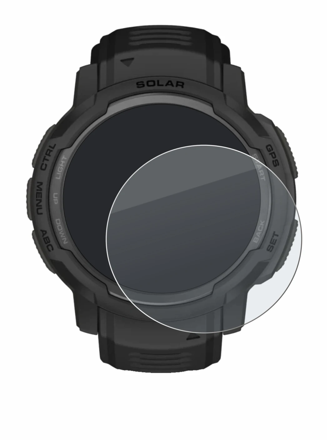 Immagine del dispositivo Garmin Instinct Crossover AMOLED con un'ampia varietà di protezioni per lo schermo.