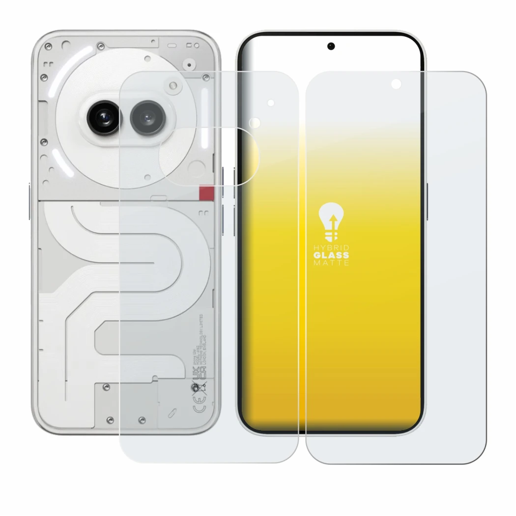 Immagine del dispositivo Nothing Phone (2a) (Fronte+Retro) con un'ampia varietà di protezioni per lo schermo.