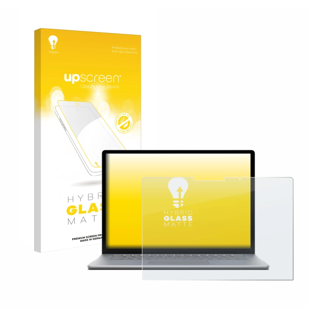 Parte frontale di una confezione del prodotto con il logo del marchio upscreen. Accanto è raffigurato il dispositivo Microsoft