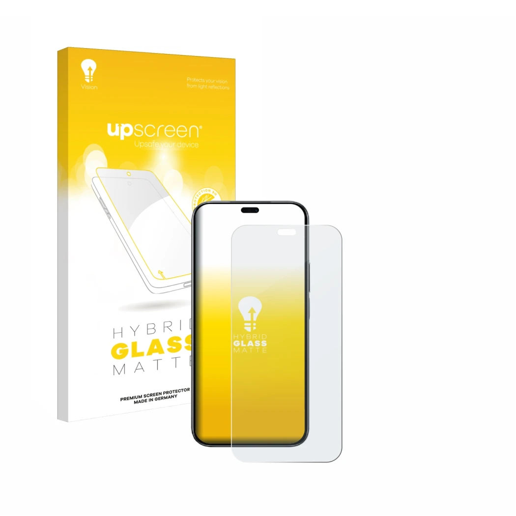 Parte frontale di una confezione del prodotto con il logo del marchio upscreen. Accanto è raffigurato il dispositivo Honor 200