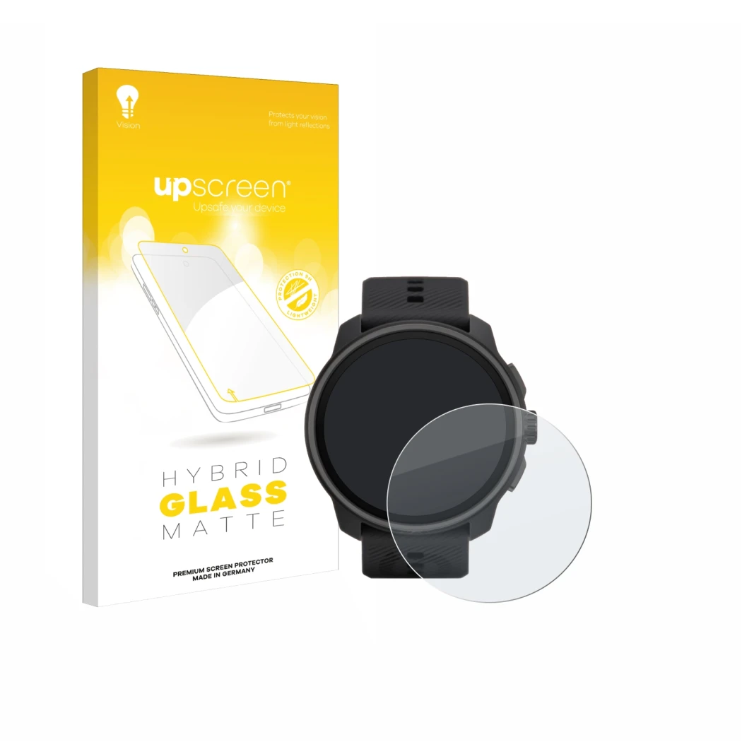 Parte frontale di una confezione del prodotto con il logo del marchio upscreen. Accanto è raffigurato il dispositivo Suunto Ra