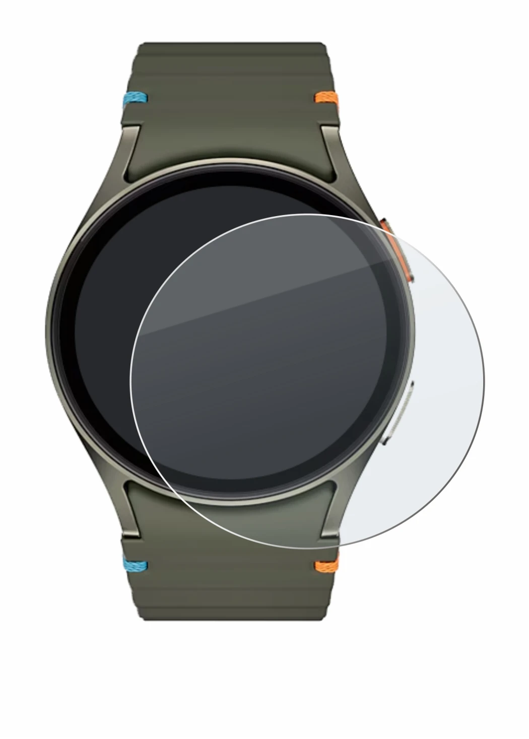 Immagine del dispositivo Samsung Galaxy Watch 7 (40 mm) con un'ampia varietà di protezioni per lo schermo.
