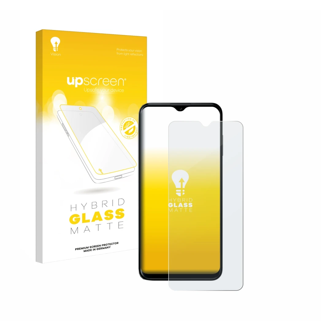 Parte frontale di una confezione del prodotto con il logo del marchio upscreen. Accanto è raffigurato il dispositivo Nokia G60