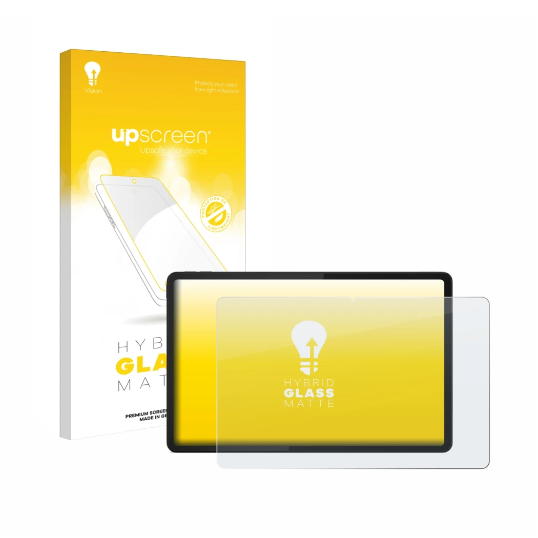 Parte frontale di una confezione del prodotto con il logo del marchio upscreen. Accanto è raffigurato il dispositivo Lenovo Ta