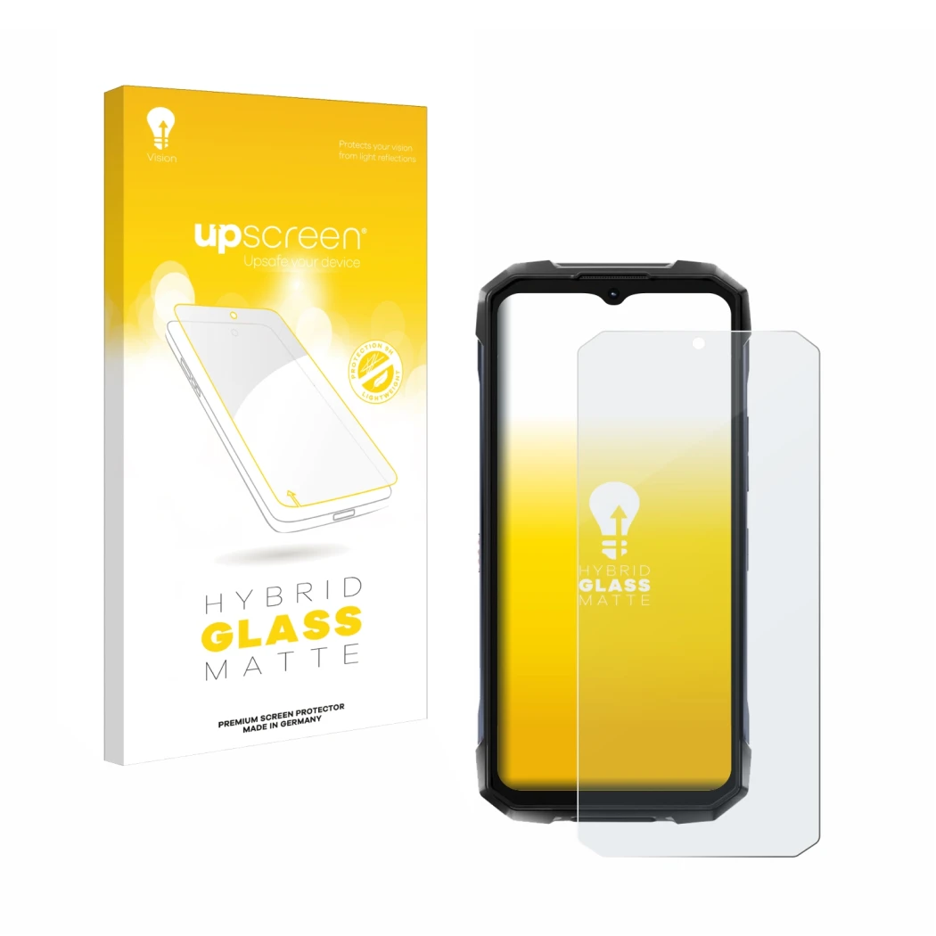 Parte frontale di una confezione del prodotto con il logo del marchio upscreen. Accanto è raffigurato il dispositivo Hotwav Hy