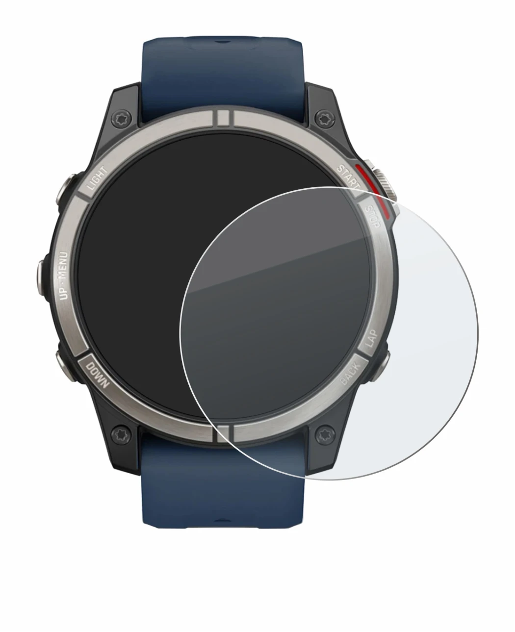 Immagine del dispositivo Garmin quatix 7 Pro con un'ampia varietà di protezioni per lo schermo.