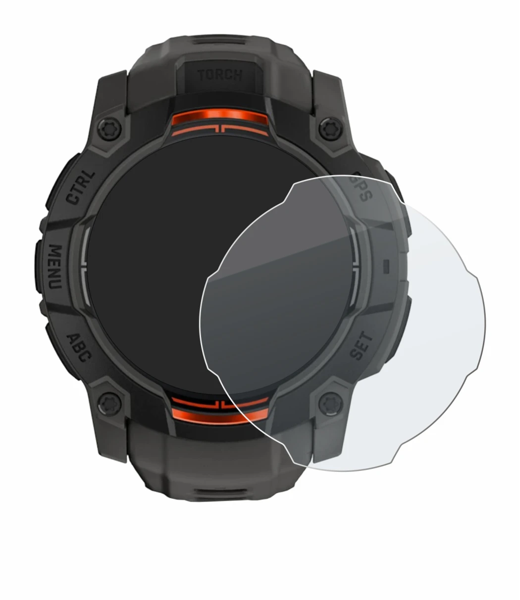 Immagine del dispositivo Garmin Instinct 3 Solar (50 mm) con un'ampia varietà di protezioni per lo schermo.