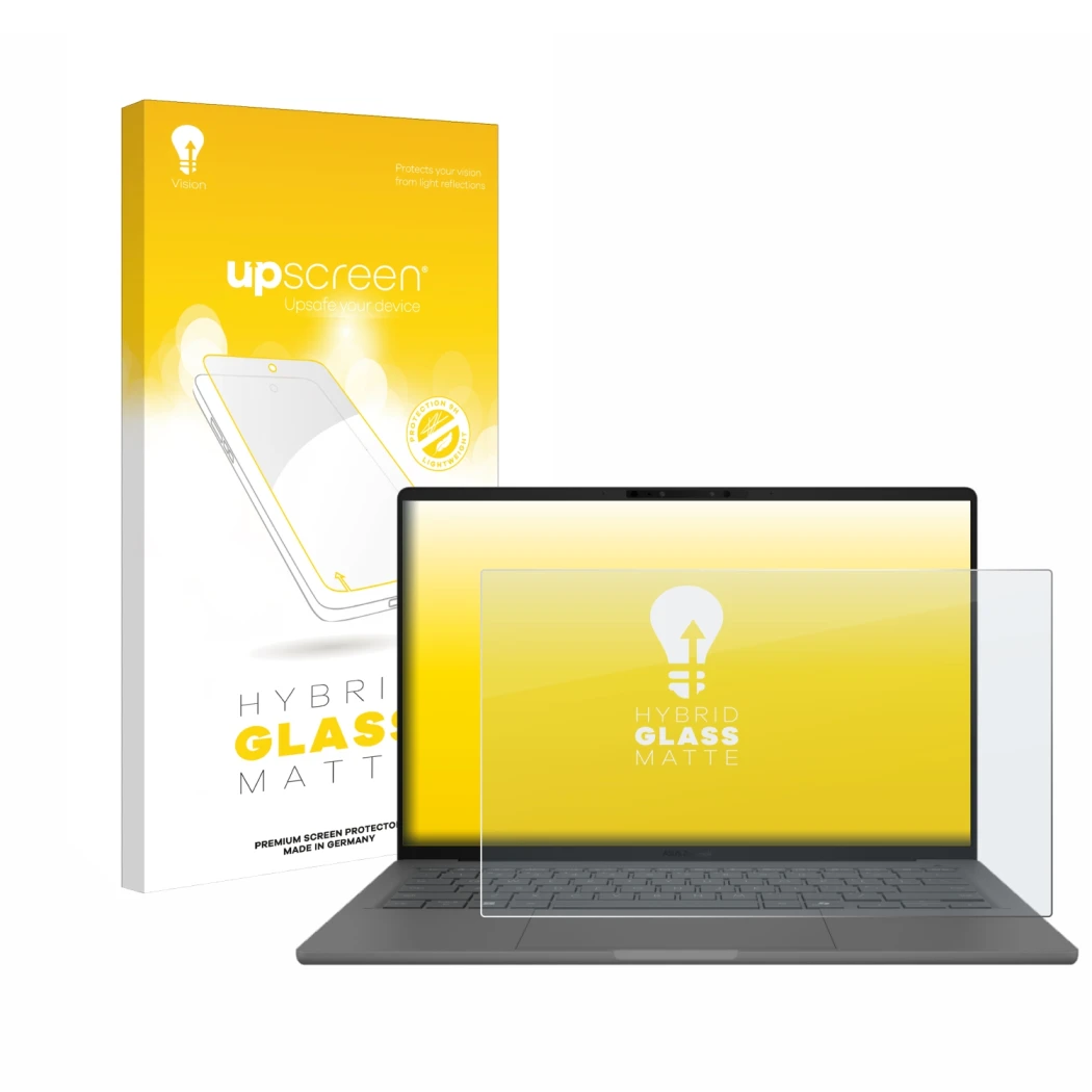 Parte frontale di una confezione del prodotto con il logo del marchio upscreen. Accanto è raffigurato il dispositivo ASUS ZenB