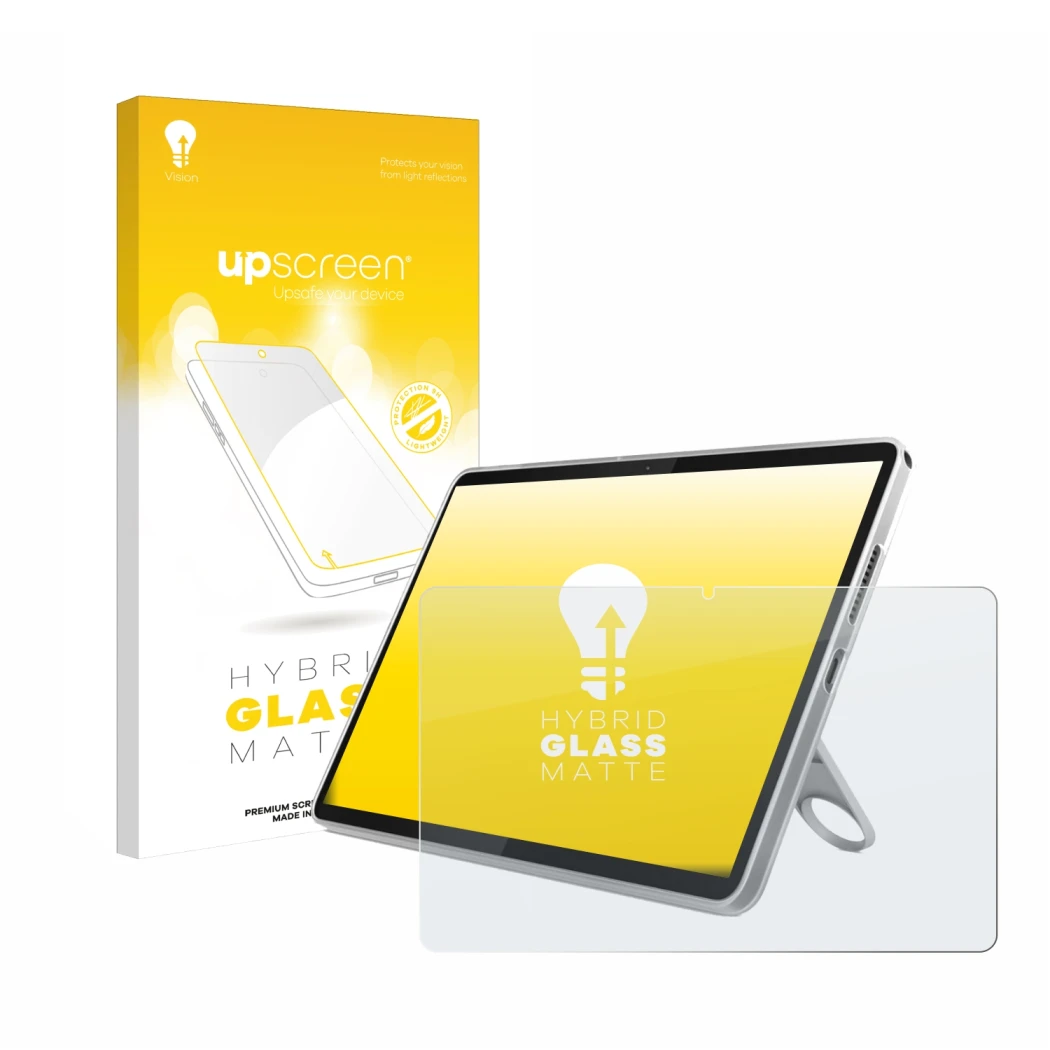 Parte frontale di una confezione del prodotto con il logo del marchio upscreen. Accanto è raffigurato il dispositivo Lenovo Ta