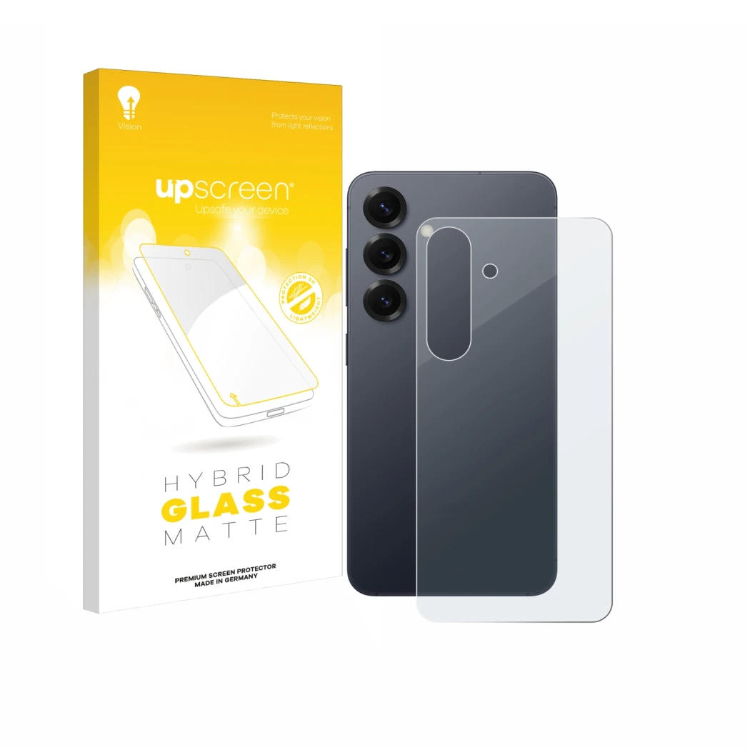 Parte frontale di una confezione del prodotto con il logo del marchio upscreen. Accanto è raffigurato il dispositivo Samsung G