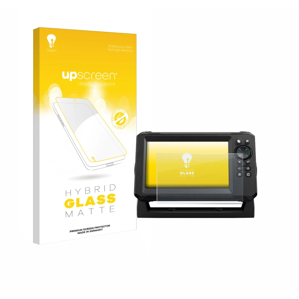 Parte frontale di una confezione del prodotto con il logo del marchio upscreen. Accanto è raffigurato il dispositivo Lowrance 