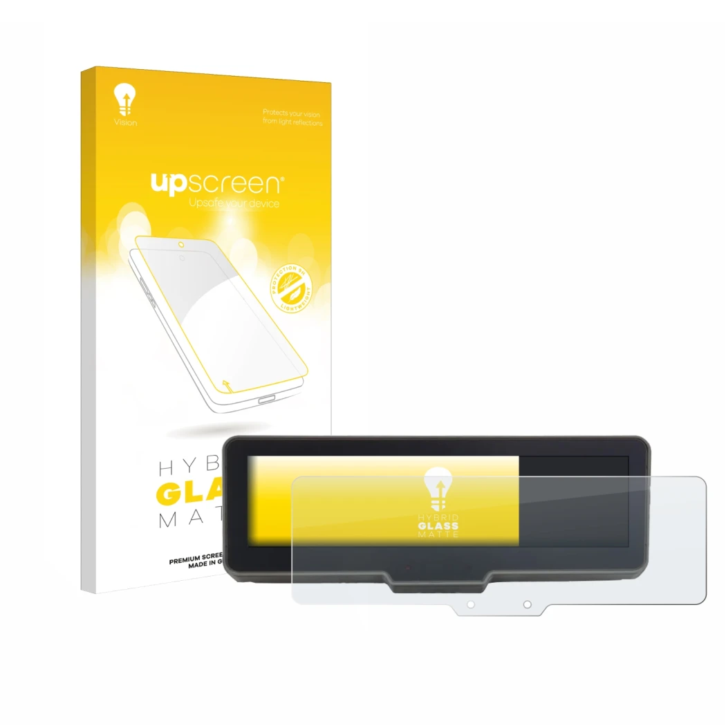 Parte frontale di una confezione del prodotto con il logo del marchio upscreen. Accanto è raffigurato il dispositivo KTM 990 D