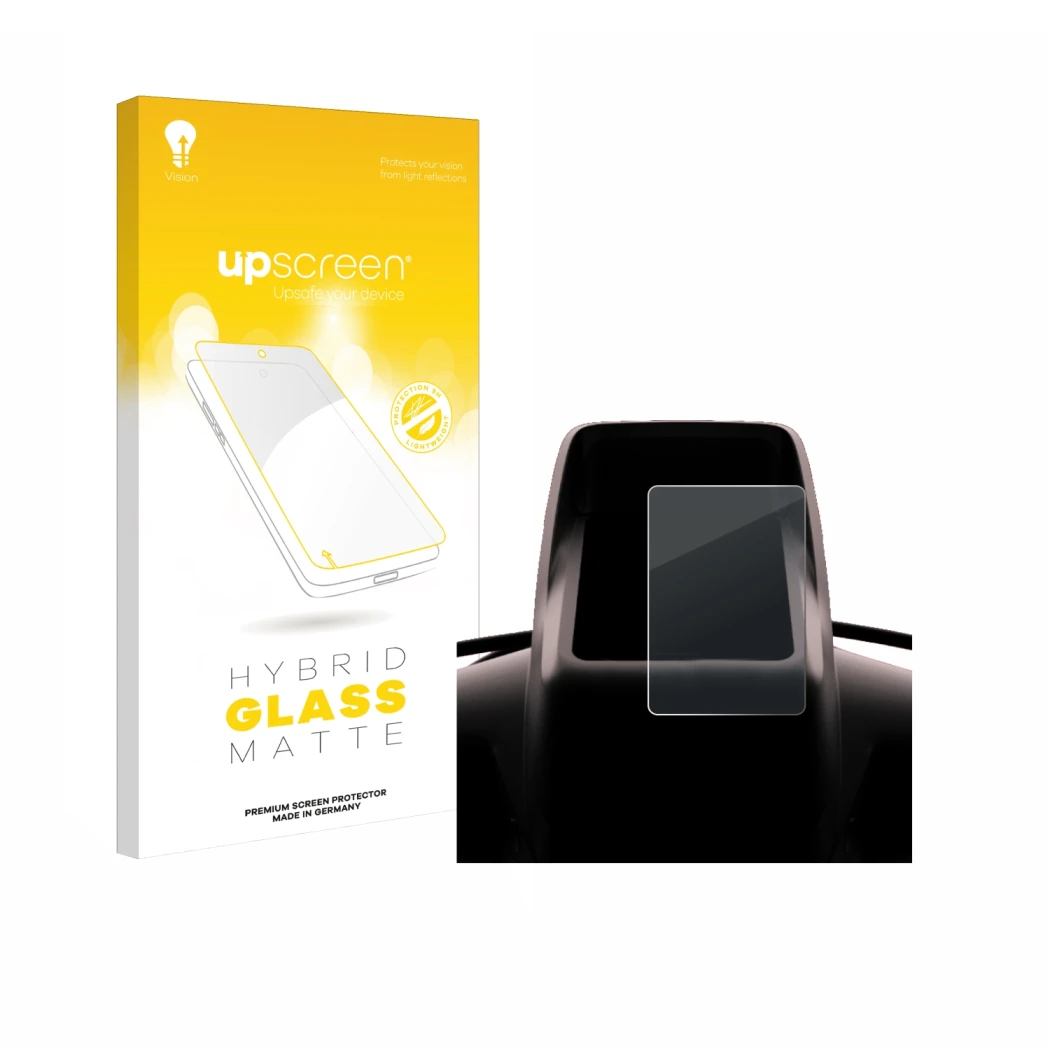 Parte frontale di una confezione del prodotto con il logo del marchio upscreen. Accanto è raffigurato il dispositivo Segway GT