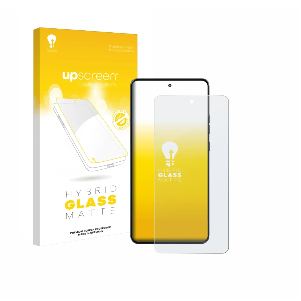 Parte frontale di una confezione del prodotto con il logo del marchio upscreen. Accanto è raffigurato il dispositivo Motorola 