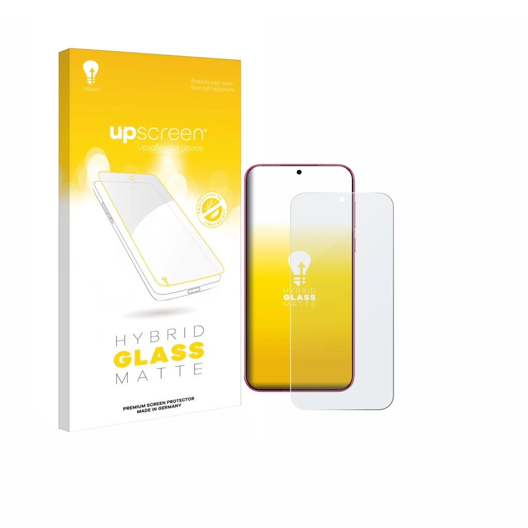 Parte frontale di una confezione del prodotto con il logo del marchio upscreen. Accanto è raffigurato il dispositivo Huawei Pu