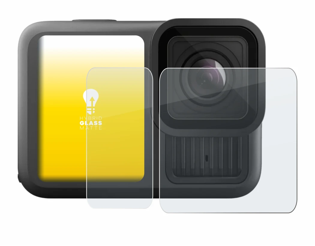 Immagine del dispositivo GoPro Hero 13 Black Ultra Wide Edition con un'ampia varietà di protezioni per lo schermo.