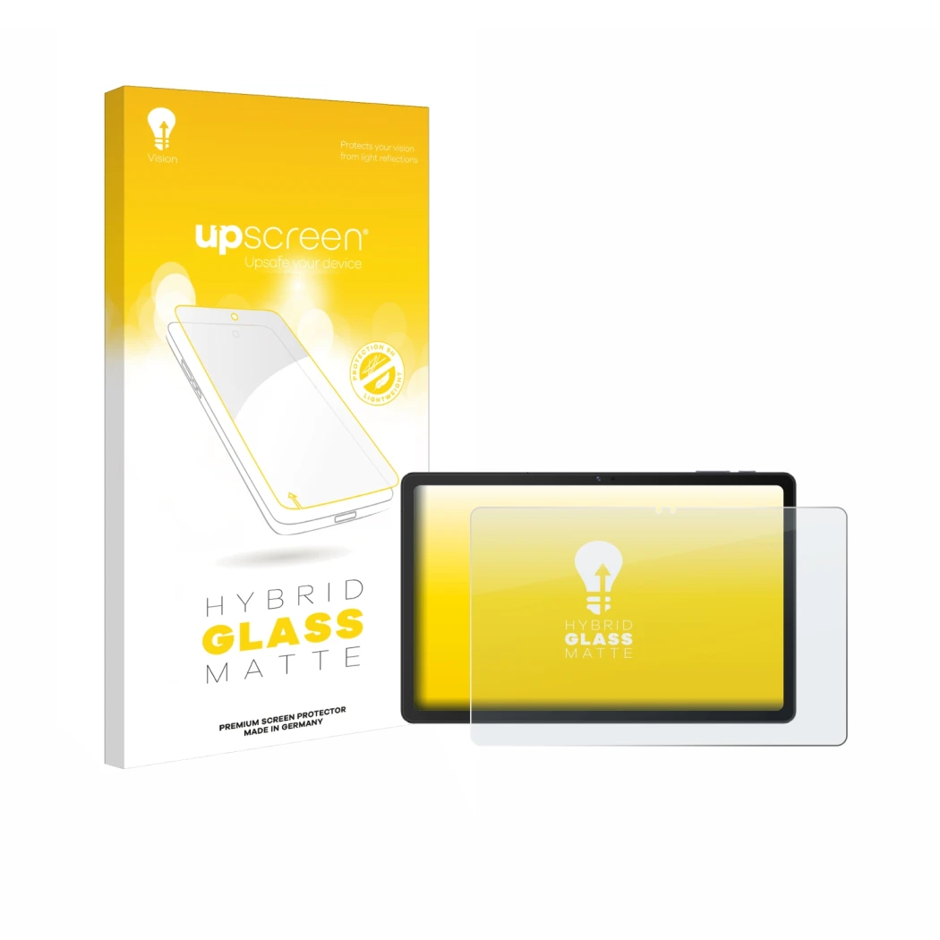 Parte frontale di una confezione del prodotto con il logo del marchio upscreen. Accanto è raffigurato il dispositivo VALE Tabl