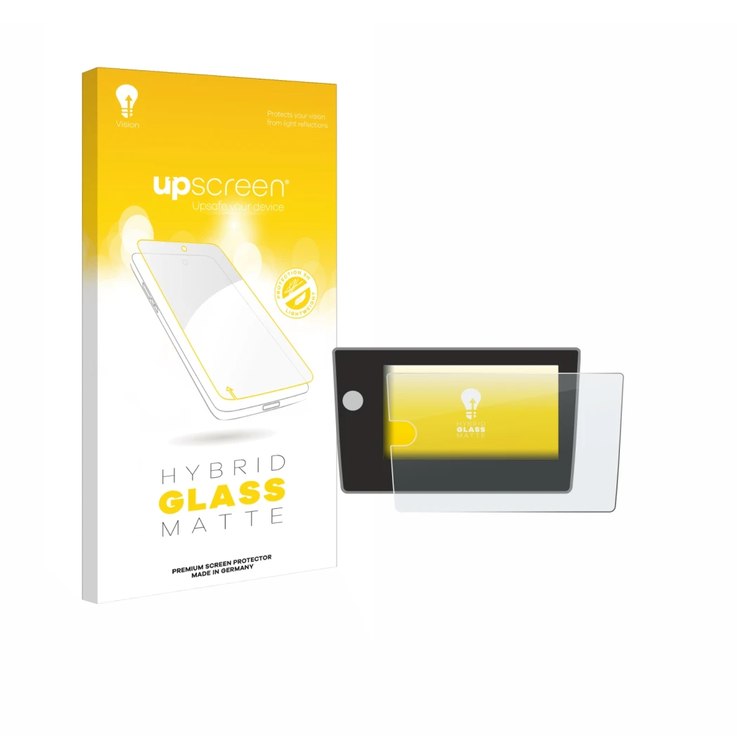 Parte frontale di una confezione del prodotto con il logo del marchio upscreen. Accanto è raffigurato il dispositivo Volkswage