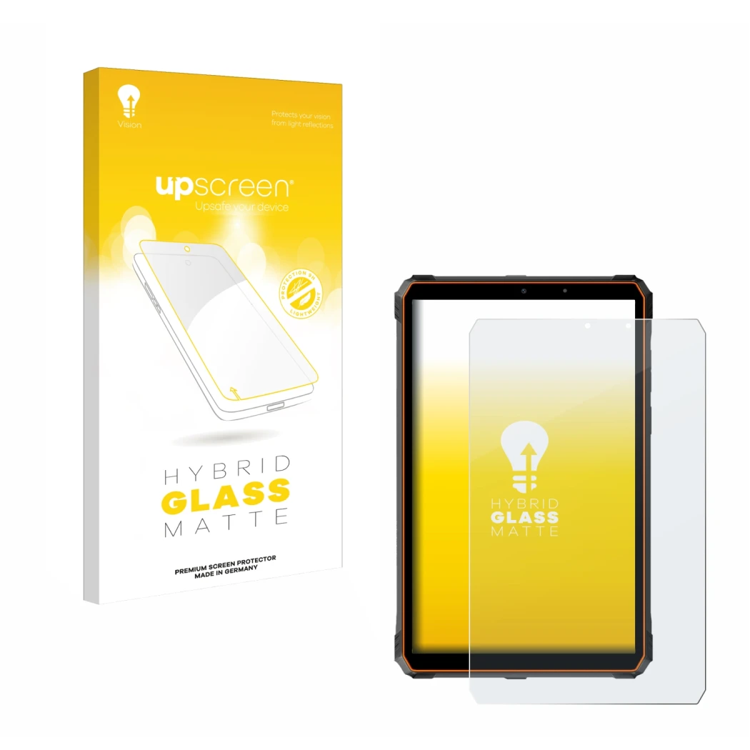 Parte frontale di una confezione del prodotto con il logo del marchio upscreen. Accanto è raffigurato il dispositivo Blackview