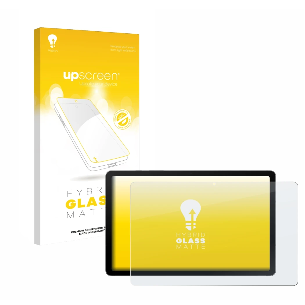 Parte frontale di una confezione del prodotto con il logo del marchio upscreen. Accanto è raffigurato il dispositivo Samsung G