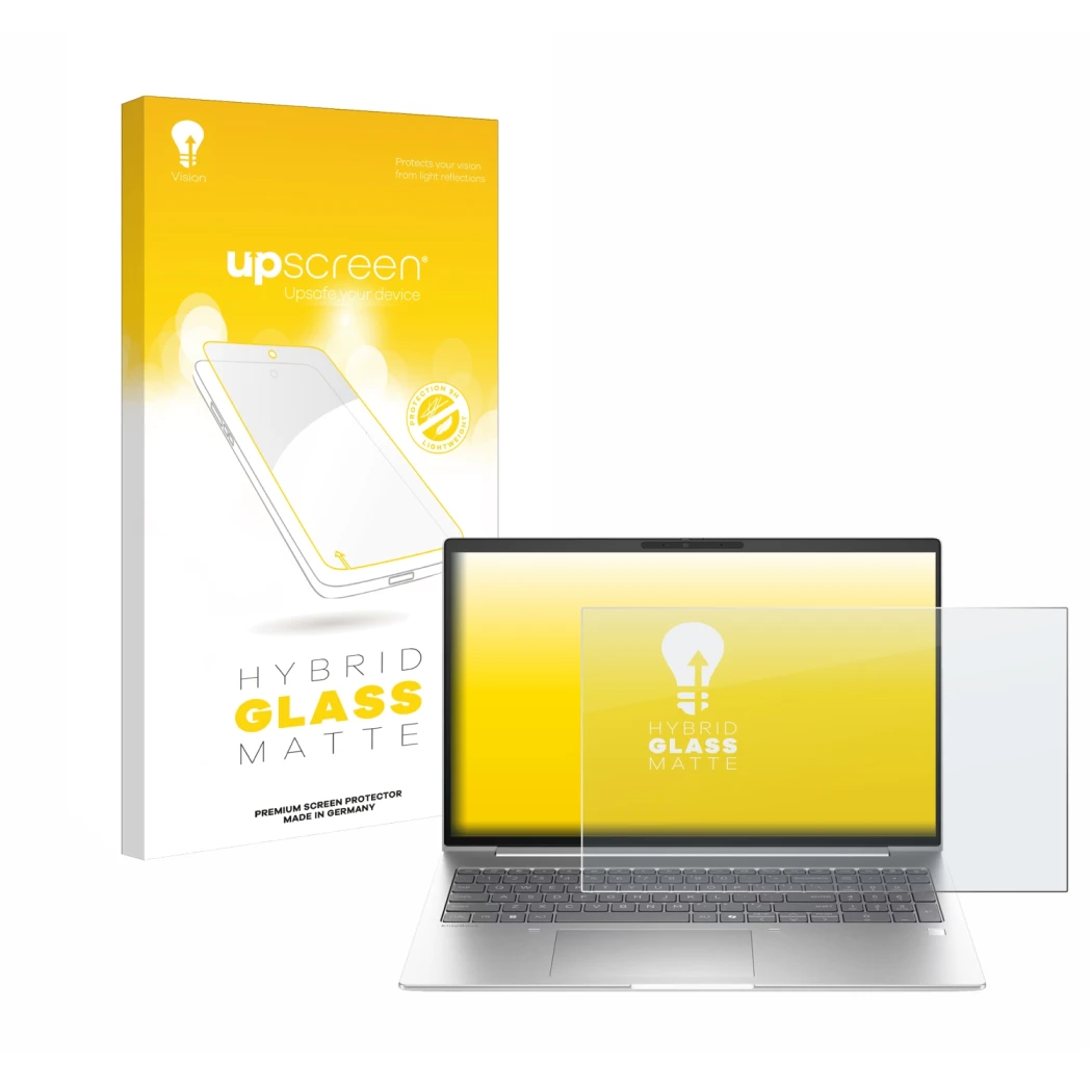 Parte frontale di una confezione del prodotto con il logo del marchio upscreen. Accanto è raffigurato il dispositivo HP EliteB