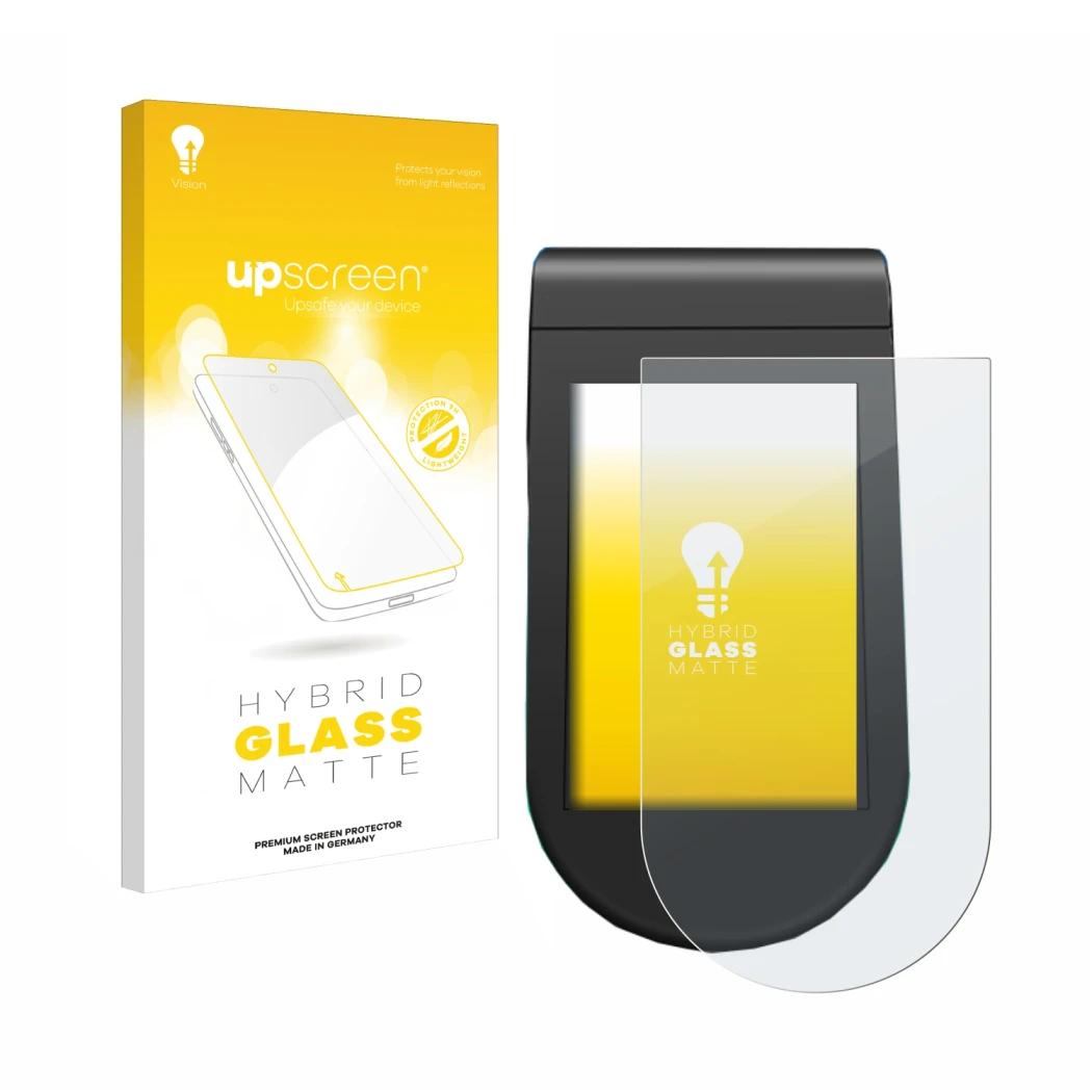 Parte frontale di una confezione del prodotto con il logo del marchio upscreen. Accanto è raffigurato il dispositivo SoFlow SO