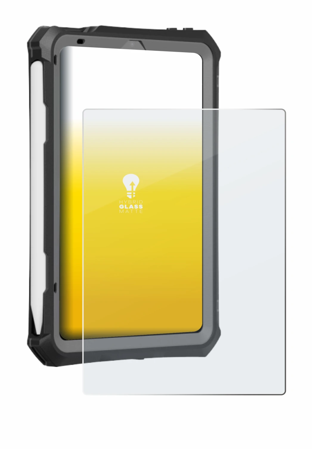 Immagine del dispositivo Apple iPad Mini 7 2024 (case-friendly) con un'ampia varietà di protezioni per lo schermo.