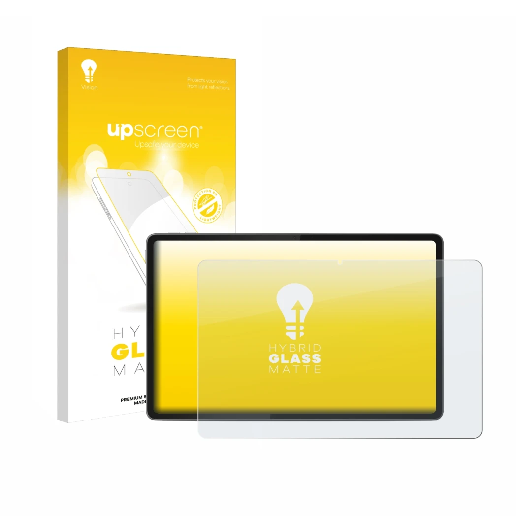 Parte frontale di una confezione del prodotto con il logo del marchio upscreen. Accanto è raffigurato il dispositivo Lenovo Yo