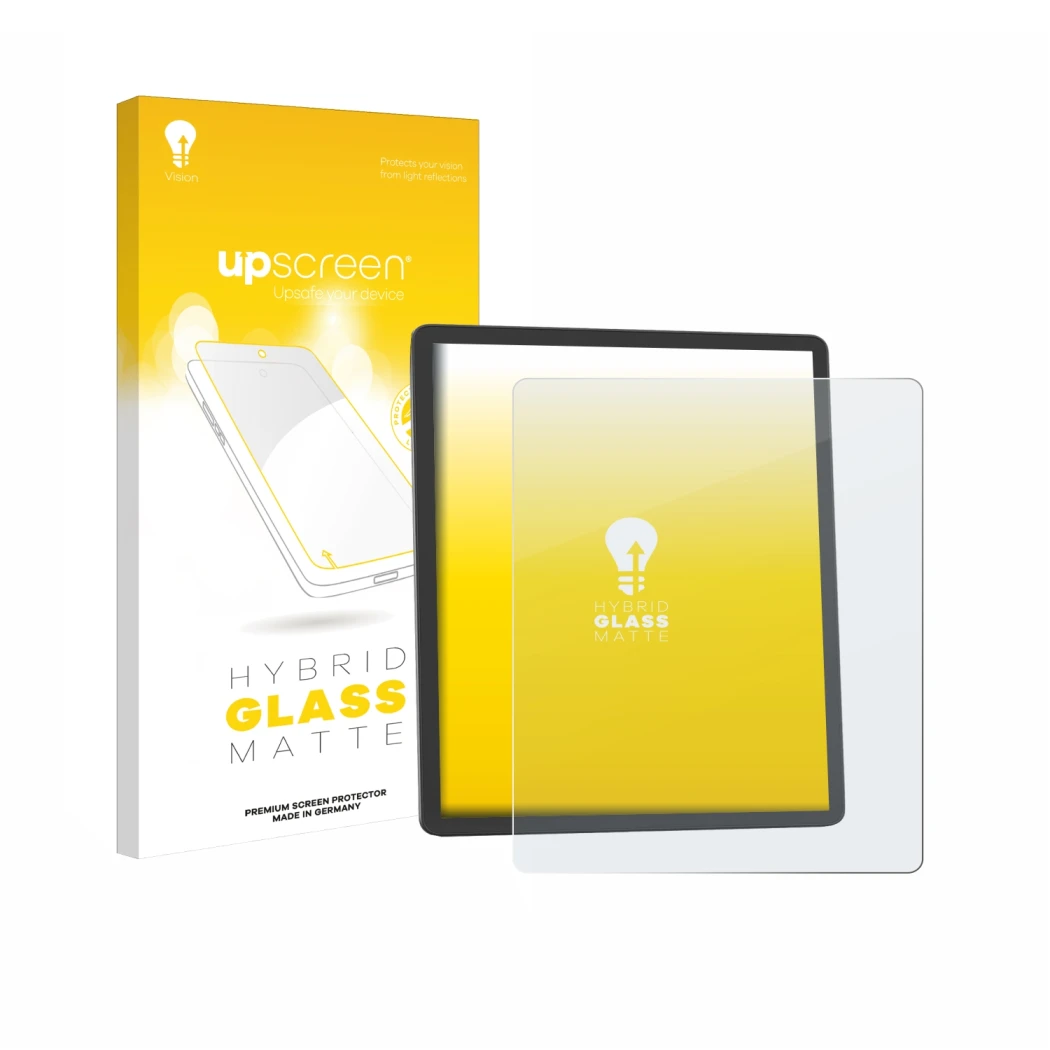 Parte frontale di una confezione del prodotto con il logo del marchio upscreen. Accanto è raffigurato il dispositivo Amazon Ki