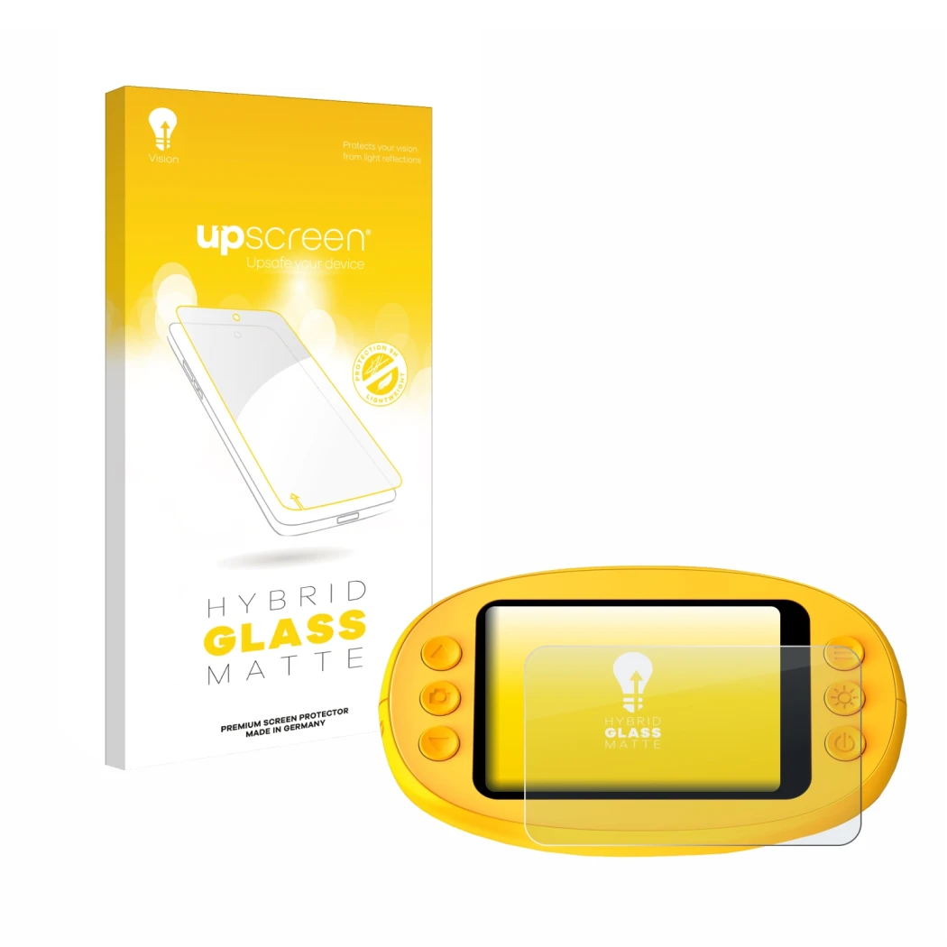 Parte frontale di una confezione del prodotto con il logo del marchio upscreen. Accanto è raffigurato il dispositivo Ashfly in