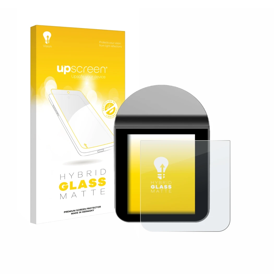 Parte frontale di una confezione del prodotto con il logo del marchio upscreen. Accanto è raffigurato il dispositivo KitchenBo