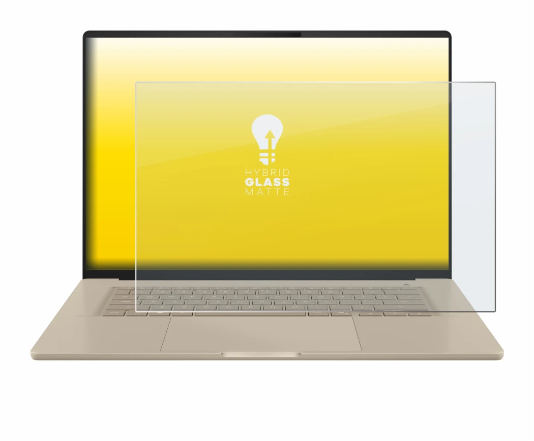 Immagine del dispositivo ASUS ZenBook A16 UX3607 con un'ampia varietà di protezioni per lo schermo.