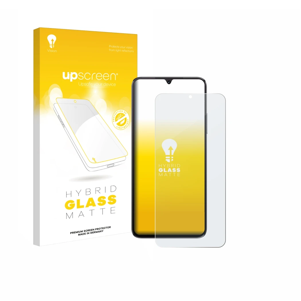 Parte frontale di una confezione del prodotto con il logo del marchio upscreen. Accanto è raffigurato il dispositivo Cubot A40