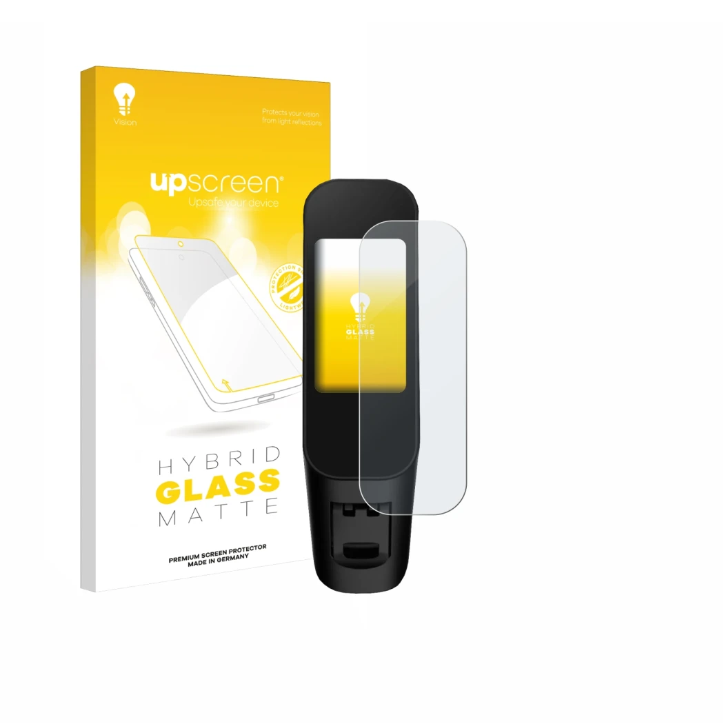 Parte frontale di una confezione del prodotto con il logo del marchio upscreen. Accanto è raffigurato il dispositivo Xiaomi El