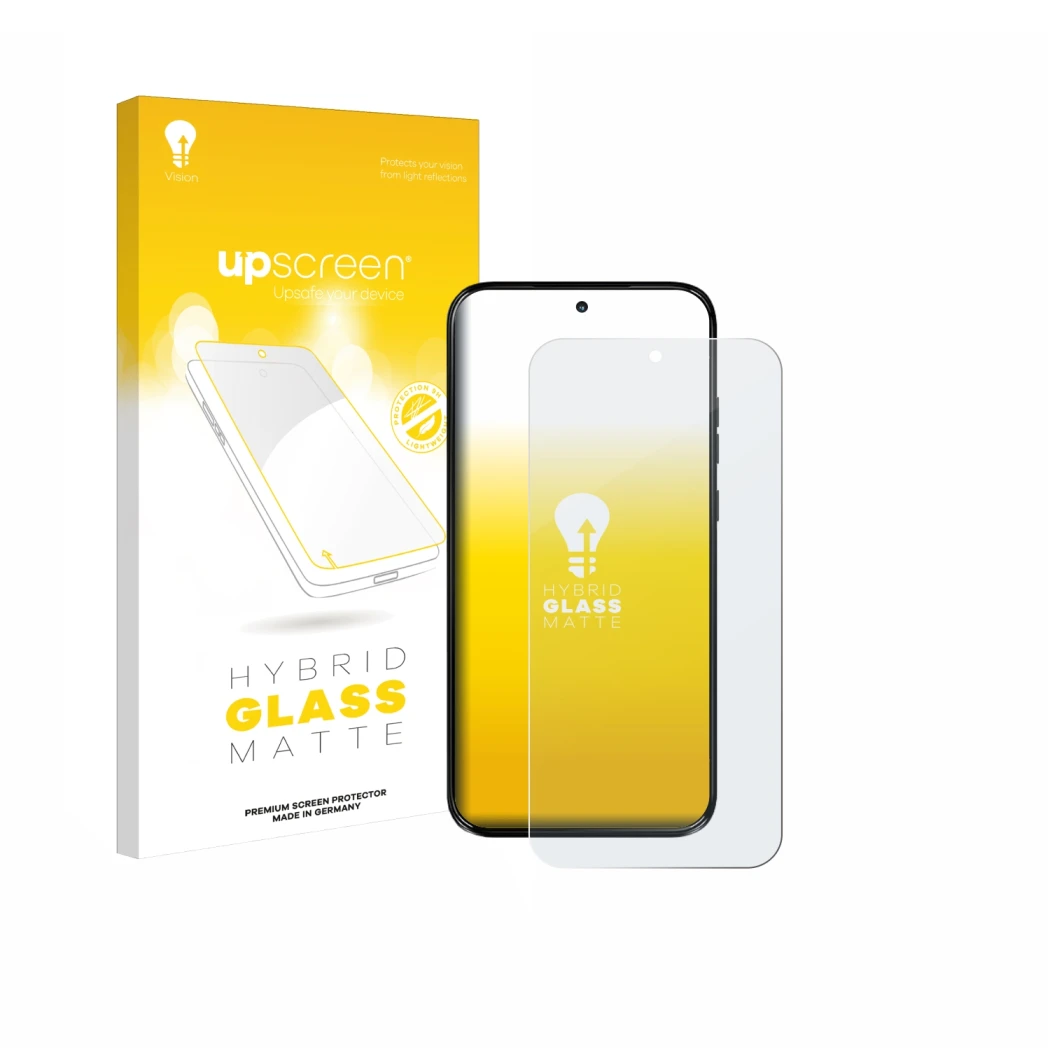 Parte frontale di una confezione del prodotto con il logo del marchio upscreen. Accanto è raffigurato il dispositivo Motorola 