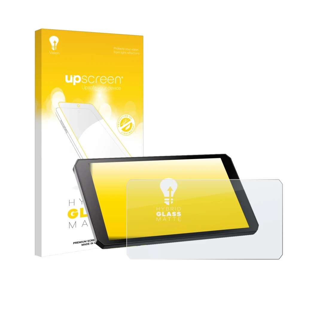 Parte frontale di una confezione del prodotto con il logo del marchio upscreen. Accanto è raffigurato il dispositivo RiderNav 