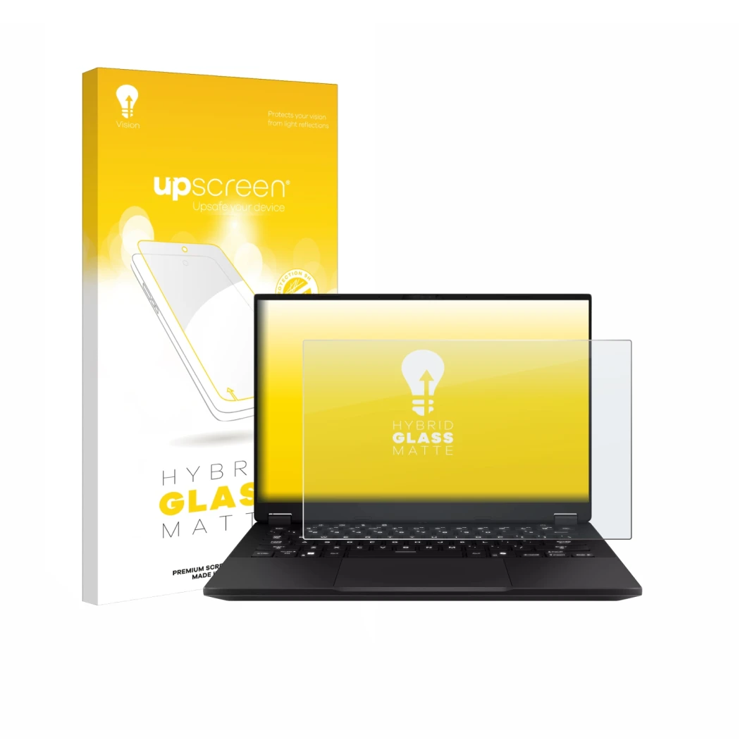 Parte frontale di una confezione del prodotto con il logo del marchio upscreen. Accanto è raffigurato il dispositivo ASUS TUF 