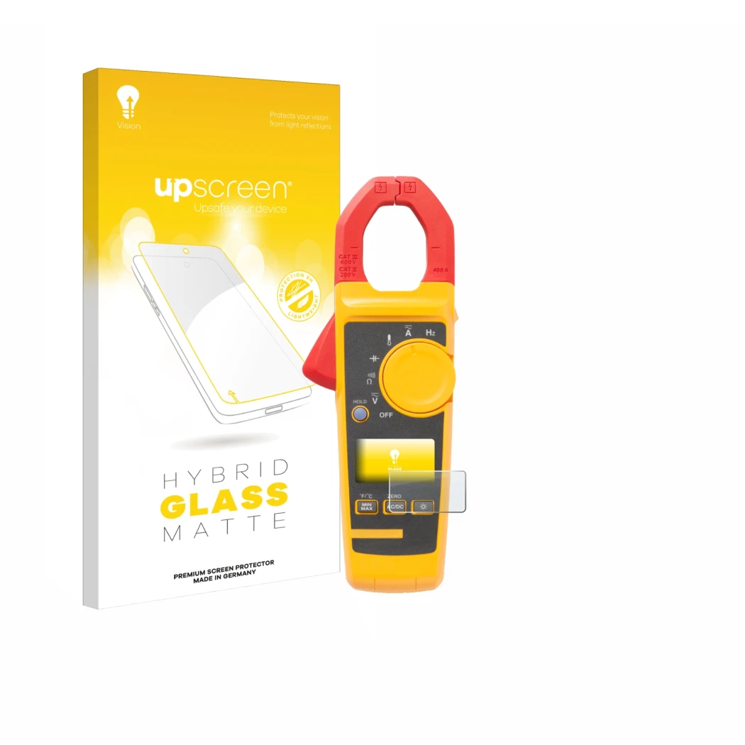 Parte frontale di una confezione del prodotto con il logo del marchio upscreen. Accanto è raffigurato il dispositivo Fluke 325