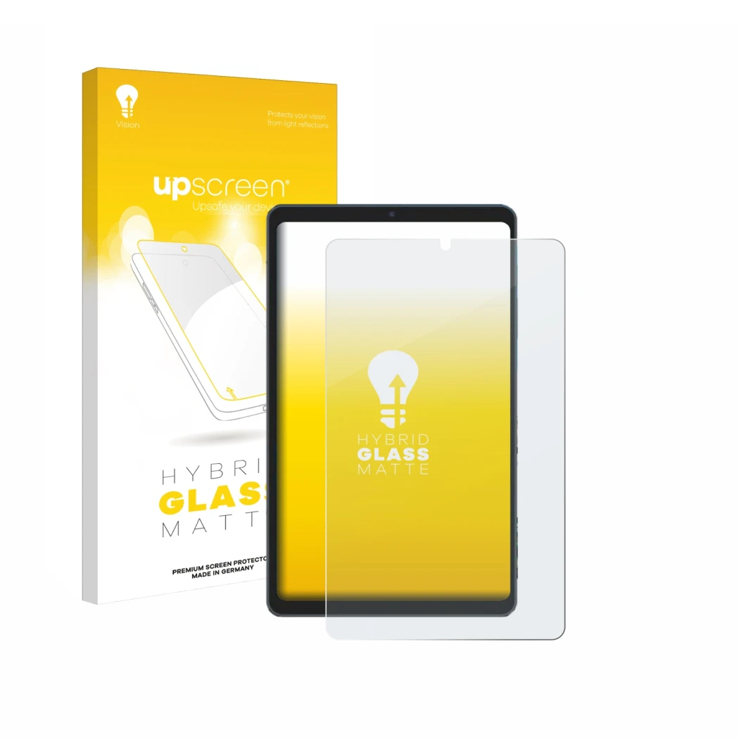 Parte frontale di una confezione del prodotto con il logo del marchio upscreen. Accanto è raffigurato il dispositivo Chuwi AuP