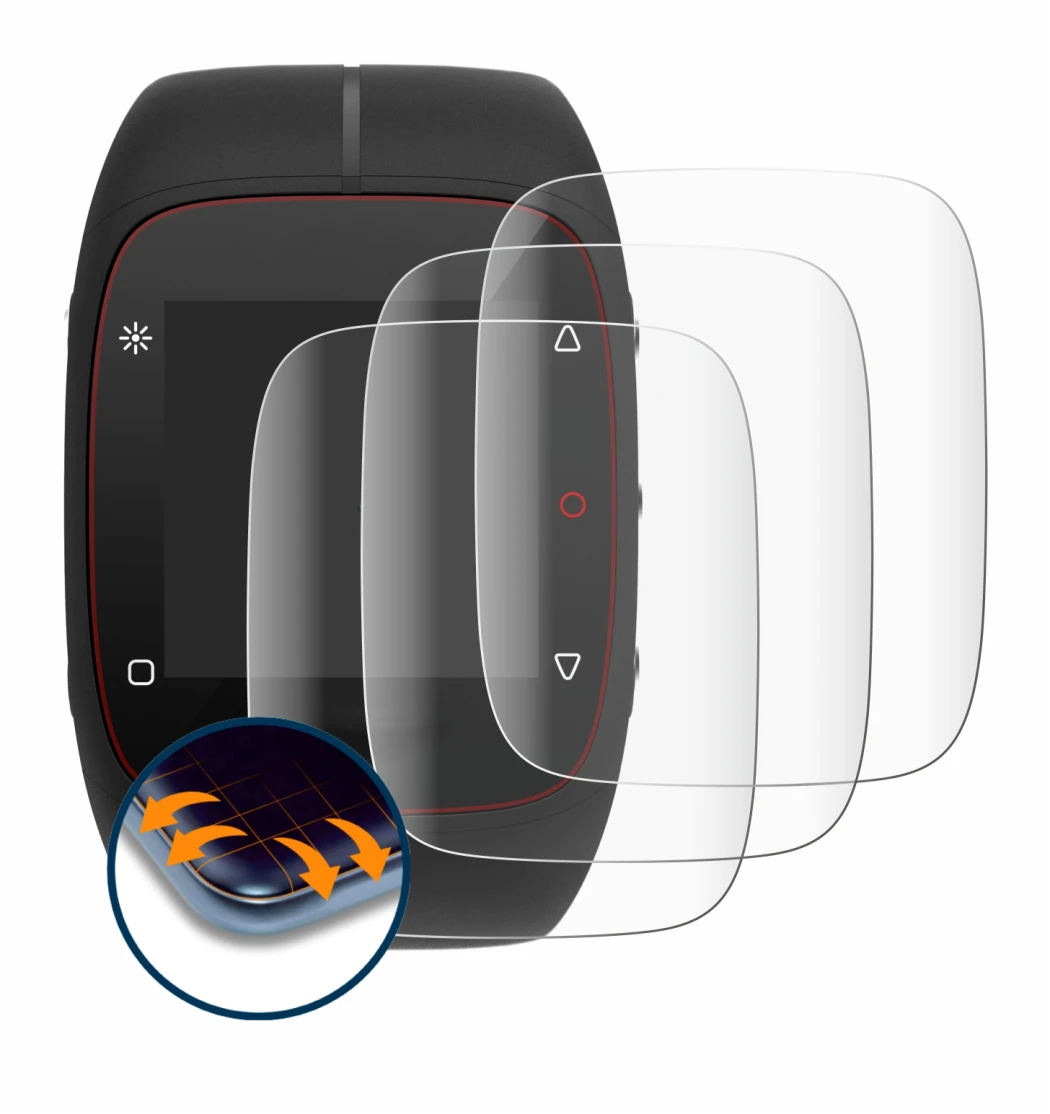 Immagine del dispositivo Polar M400 con un'ampia varietà di protezioni per lo schermo.